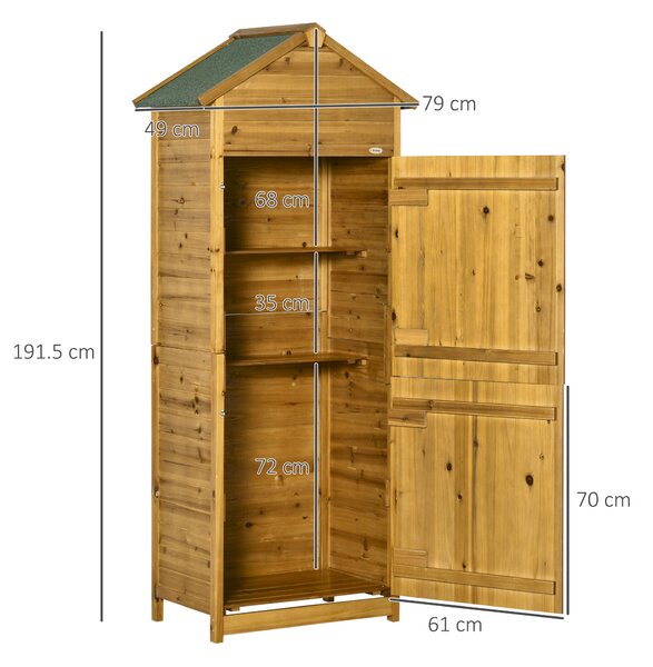 Outsunny Armadio attrezzi, capanno da giardino, 2 ripiani, 2 porte, impermeabile, legno naturale, 79 x 49 x 190cm | Aosom Italy