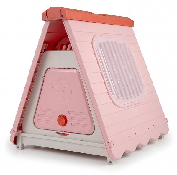 Costway Cuccia pieghevole in plastica per cani con porta bloccabile e finestre ventilate, Gabbia portatile impermeabile per cani piccoli e medi Rosa
