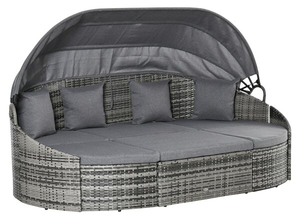 Outsunny Isola Relax in Rattan 4 pezzi con Tendalino Set Salotto 4 Cuscini Metallo Grigio 230 x 145 x 80 cm | Aosom Italy