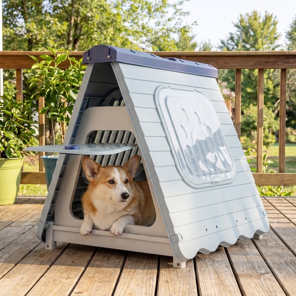 Costway Cuccia pieghevole in plastica per cani con porta bloccabile e finestre ventilate, Gabbia portatile impermeabile per cani piccoli e medi Blu