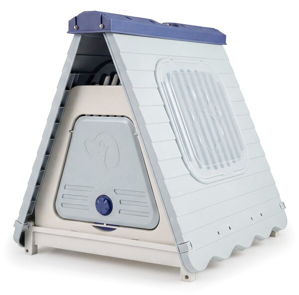 Costway Cuccia pieghevole in plastica per cani con porta bloccabile e finestre ventilate, Gabbia portatile impermeabile per cani piccoli e medi Blu