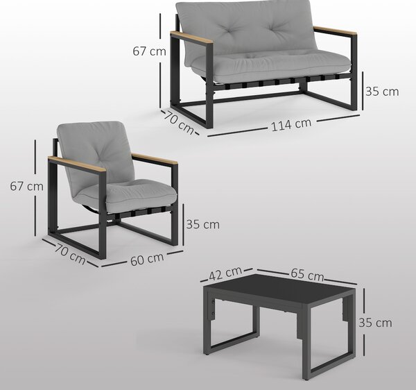 Outsunny Set mobili da giardino 4 persone resistente alle intemperie Set balcone con divano 2 posti, poltrone, cuscini Hellgrau | Aosom Italy