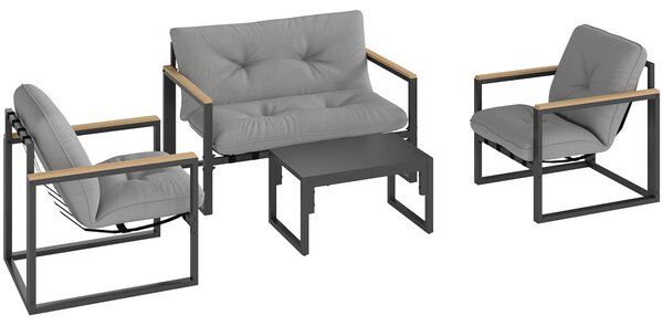 Outsunny Set mobili da giardino 4 persone resistente alle intemperie Set balcone con divano 2 posti, poltrone, cuscini Hellgrau | Aosom Italy
