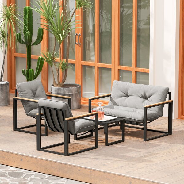 Outsunny Set mobili da giardino 4 persone resistente alle intemperie Set balcone con divano 2 posti, poltrone, cuscini Hellgrau | Aosom Italy