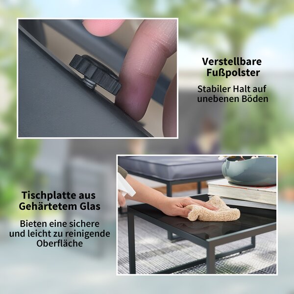 Outsunny Set mobili da esterno, divano 3 posti con baldacchino, 2 sedie, tavolino con piano in vetro, 12 cuscini, struttura in acciaio, grigio | Aosom Italy