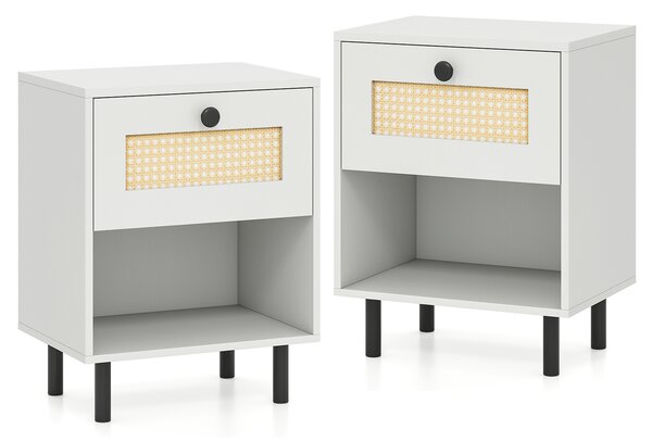 Costway Comodino camera da letto in stile boho con cassetto e scomparto aperto, Mobiletto classico con gambe in metallo e antiribaltamento 40x30x52 cm 2 pezzi