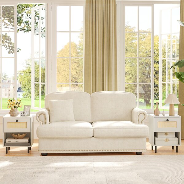 Costway Comodino camera da letto in stile boho con cassetto e scomparto aperto, Mobiletto classico con gambe in metallo e antiribaltamento 40x30x52 cm 1 pezzo