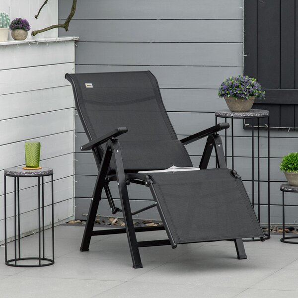Outsunny Lettino Prendisole Pieghevole da giardino con Cuscino, Sdraio con Schienale Regolabile a 9 Posizioni, Nero | Aosom Italy