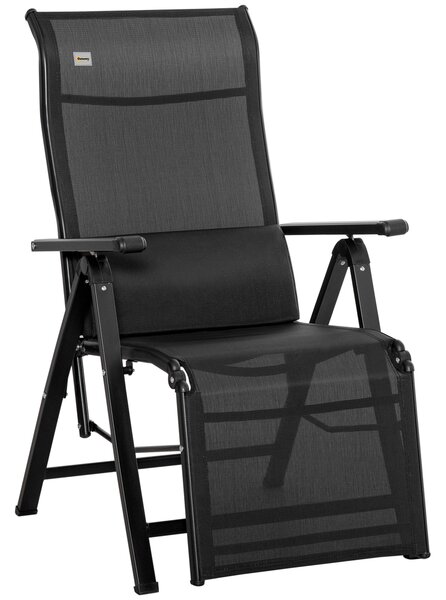 Outsunny Lettino Prendisole Pieghevole da giardino con Cuscino, Sdraio con Schienale Regolabile a 9 Posizioni, Nero | Aosom Italy