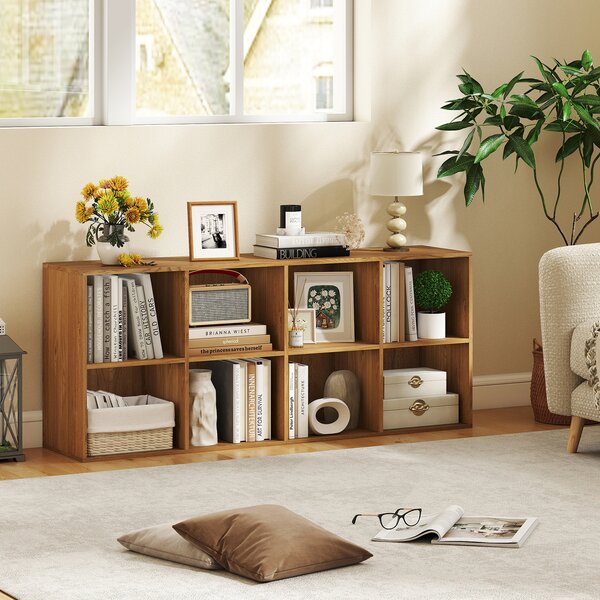 Costway Libreria a 8 cubi con 2 kit anti-ribaltamento, Organizzatore di stoccaggio con capacità di carico superiore a 80 kg Naturale
