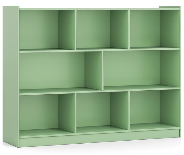 Costway Libreria a 3 livelli in legno con 8 scomparti portaoggetti, Mobiletto moderno per libri e giocattoli 122x32x93 cm Verde