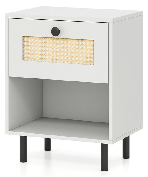 Costway Comodino camera da letto in stile boho con cassetto e scomparto aperto, Mobiletto classico con gambe in metallo e antiribaltamento 40x30x52 cm 1 pezzo