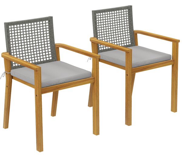 Outsunny Set di 2 Sedie da Giardino in Legno Impilabili con Cuscini Rimovibili Braccioli Schienale 59x55x86 cm Naturale | Aosom Italy