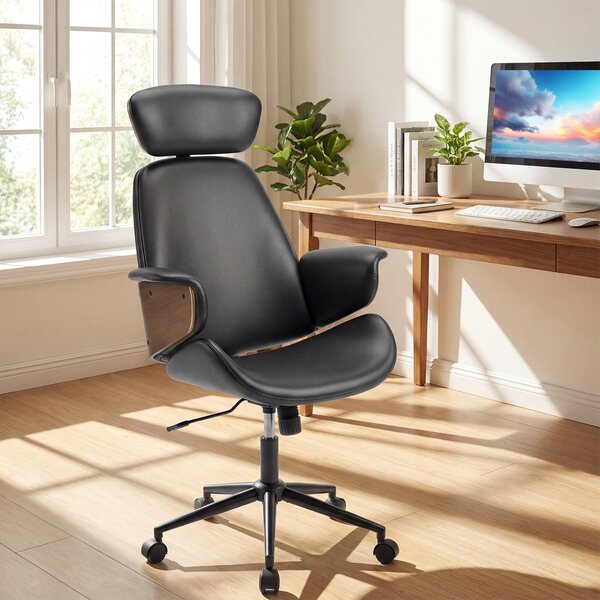 Costway Sedia da ufficio ergonomica con altezza regolabile e schienale inclinabile, Poltrona computer e 5 ruote girevoli portata 110 kg Nero