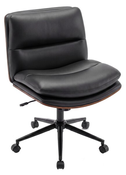 Costway Sedia ufficio girevole in simipelle senza braccioli altezza regolabile, Poltrona scrivania imbottita ergonimica lavoro studio relax Nero