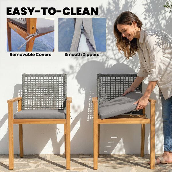 Outsunny Set di 2 Sedie da Giardino in Legno Impilabili con Cuscini Rimovibili Braccioli Schienale 59x55x86 cm Naturale | Aosom Italy