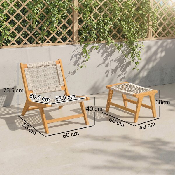 Outsunny Poltrona da giardino con poggiapiedi 2-teilig legno di acacia FSC Poltrona lounge da esterno con seduta in rattan Stile boho piedini regolabili | Aosom Italy