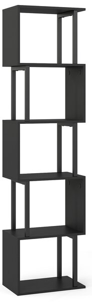 Costway Libreria a 5 livelli in legno con struttura in metallo e 5 scomparti geometrici, Mobile portaoggetti salvaspazio per camera soggiorno ufficio Nero