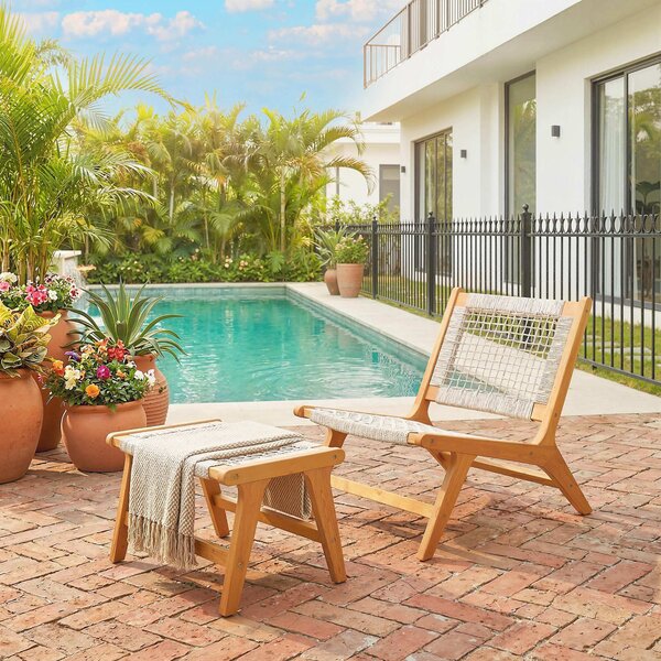 Outsunny Poltrona da giardino con poggiapiedi 2-teilig legno di acacia FSC Poltrona lounge da esterno con seduta in rattan Stile boho piedini regolabili | Aosom Italy