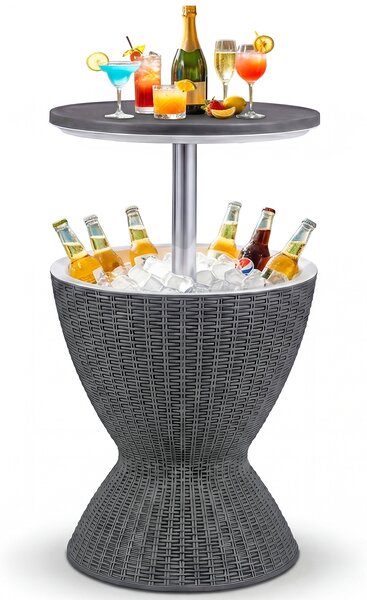Costway Secchiello del ghiaccio 30L a imitazione rattan, Tavolo bar resistente alle intemperie con superficie Grigio