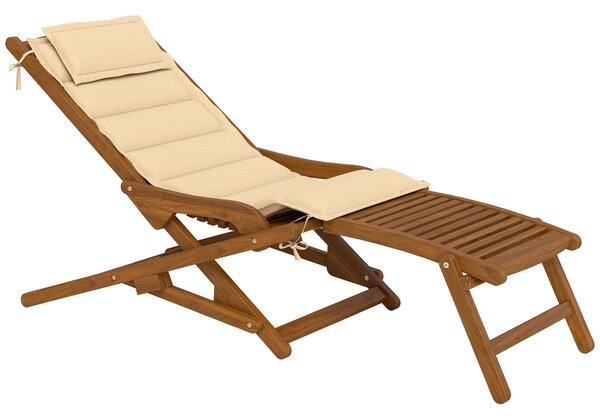 Outsunny Lettino Sedia Pieghevole in Legno con Poggiapiedi Smontabile e Cuscino con Poggiatesta Portata 160 kg 158x61x70 cm Beige | Aosom Italy