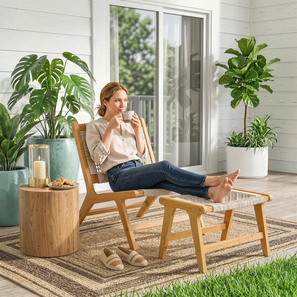 Outsunny Poltrona da giardino con poggiapiedi 2-teilig legno di acacia FSC Poltrona lounge da esterno con seduta in rattan Stile boho piedini regolabili | Aosom Italy