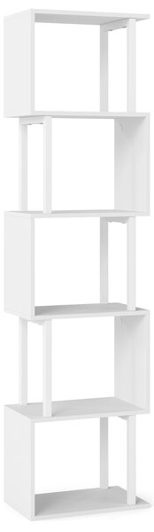 Costway Libreria a 5 livelli in legno con struttura in metallo e 5 scomparti geometrici, Mobile portaoggetti salvaspazio per camera soggiorno ufficio Bianco