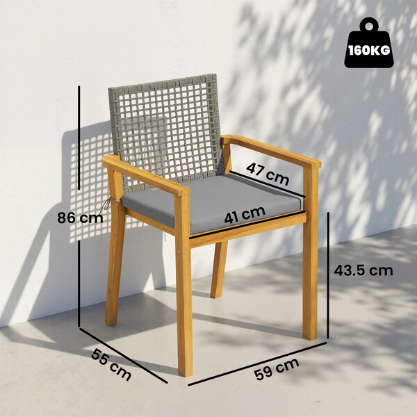 Outsunny Set di 2 Sedie da Giardino in Legno Impilabili con Cuscini Rimovibili Braccioli Schienale 59x55x86 cm Naturale | Aosom Italy