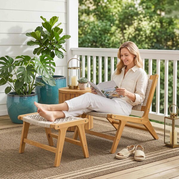Outsunny Poltrona da giardino con poggiapiedi 2-teilig legno di acacia FSC Poltrona lounge da esterno con seduta in rattan Stile boho piedini regolabili | Aosom Italy