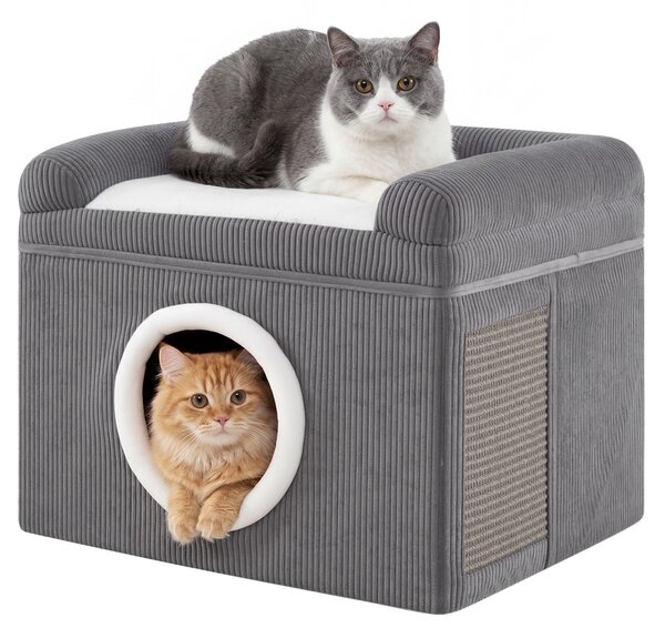 Costway Letti per gatti da interno tappeto da graffio in sisal cuscino morbido, Grotta per gatti fondo antiscivoloper animali Grigio