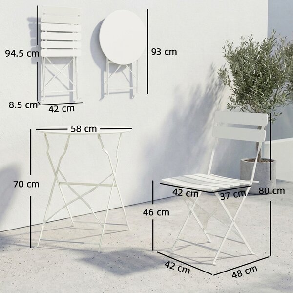 Outsunny Set bistrot da giardino 3 pezzi pieghevole - tavolo bistrot con 2 sedie a doghe, gambe a X doppie, bianco crema | Aosom Italy
