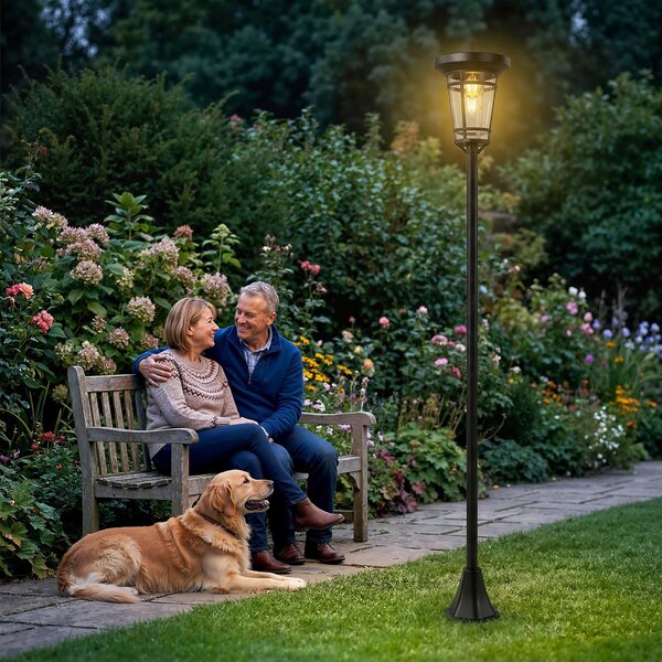 Outsunny Lanterna Solare Set da 2 Lampada da Terra 180 cm Regolabile in Altezza con 2 Modalità di Luminosità Sensore di Luce Interruttore, IP44 | Aosom Italy