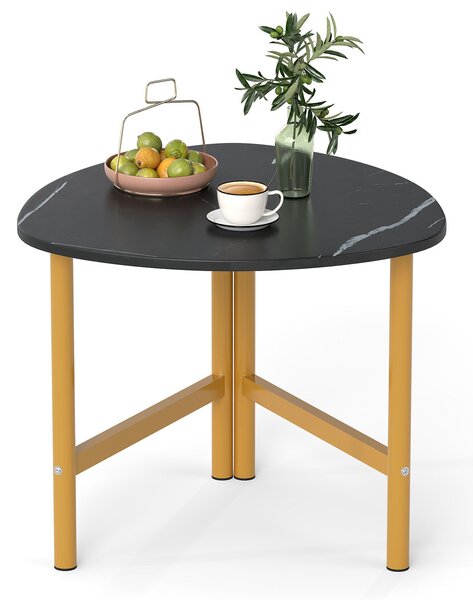 Costway Tavolino triangolare caffè ovale gambe metallo industriale centro, Tavolino cocktail triangolare legno soggiorno spazi ridotti Nero