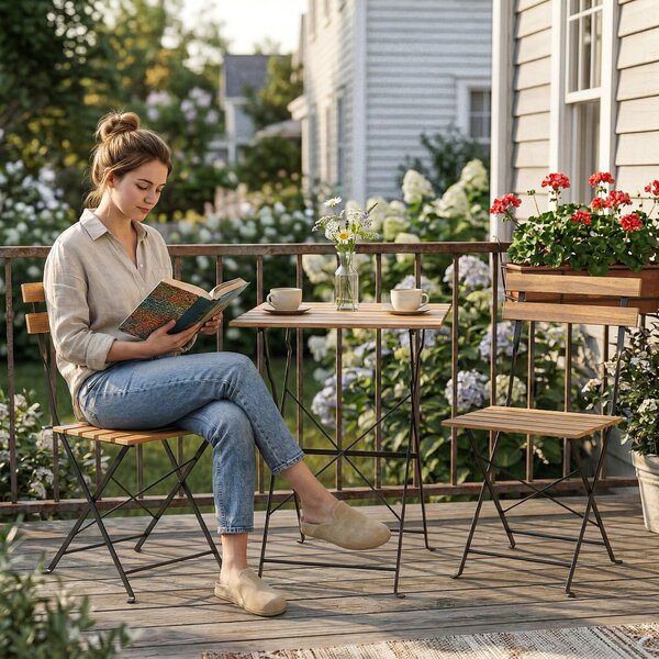 Outsunny Set Salotto da Giardino Bistrot 3 Pezzi, 2 Sedie Pieghevoli, Tavolo Quadrato in Legno di Acacia, 55x55x71cm, Naturale | Aosom Italy