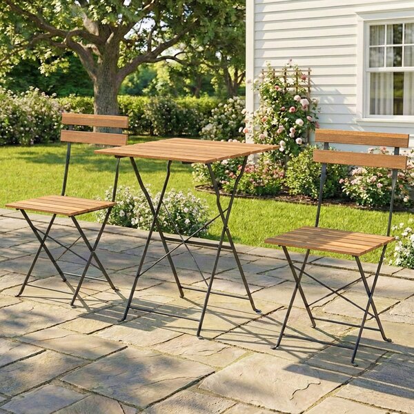 Outsunny Set Salotto da Giardino Bistrot 3 Pezzi, 2 Sedie Pieghevoli, Tavolo Quadrato in Legno di Acacia, 55x55x71cm, Naturale | Aosom Italy