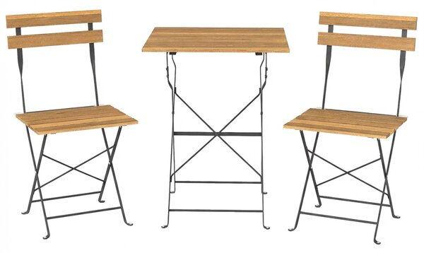Outsunny Set Salotto da Giardino Bistrot 3 Pezzi, 2 Sedie Pieghevoli, Tavolo Quadrato in Legno di Acacia, 55x55x71cm, Naturale | Aosom Italy