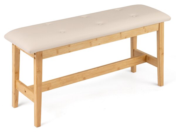 Costway Panca in bambù a 2 posti con seduta imbottita 100 x 30 x 50 cm, Panchina da interno per ingresso corridoio Naturale