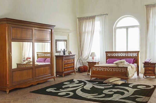 Mobili 2g - camera da letto completa classica legno traforata noce bassano/bianco