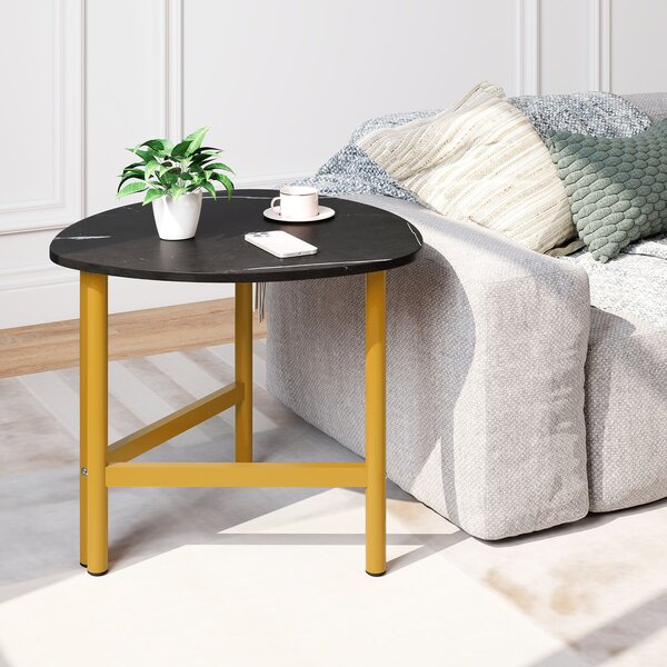 Costway Tavolino triangolare caffè ovale gambe metallo industriale centro, Tavolino cocktail triangolare legno soggiorno spazi ridotti Nero