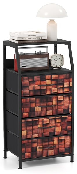 Costway Comodino industriale con 4 cassetti in tessuto e solido telaio in metallo, Armadietto verticale per camera da letto corridoio Marrone