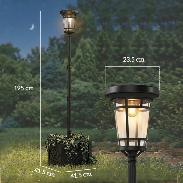 Outsunny Lanterna Solare Lampada da Terra con Vaso 195cm Lanterna da Giardino da Esterno con 2 Livelli di Luminosità Controllo della Luce Interruttore IP44 | Aosom Italy