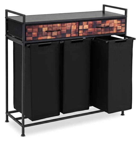 Costway Cesto biancheria sporca 144 l a 3 scomparti con 2 cassetti, Cesta per bucati per bagno lavanderia 92,5 x 33 x 93,5 cm Nero