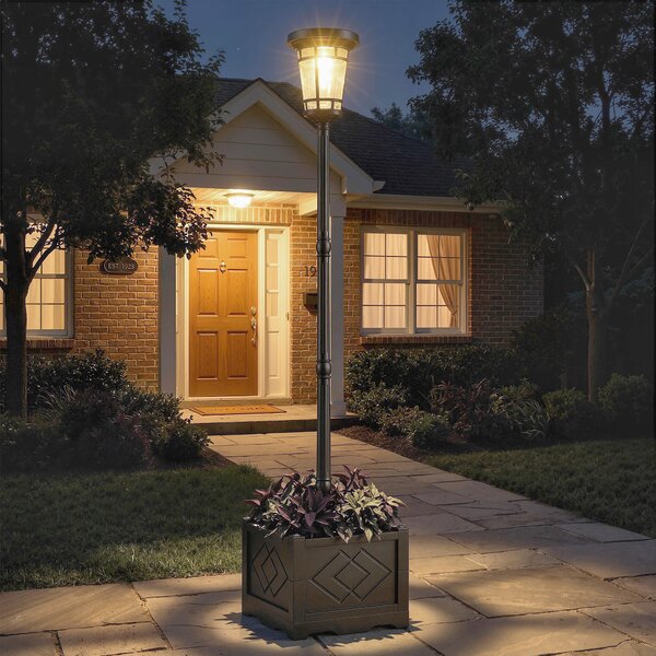 Outsunny Lanterna Solare Lampada da Terra con Vaso 195cm Lanterna da Giardino da Esterno con 2 Livelli di Luminosità Controllo della Luce Interruttore IP44 | Aosom Italy