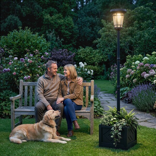 Outsunny Lanterna Solare Lampada da Terra con Vaso 195cm Lanterna da Giardino da Esterno con 2 Livelli di Luminosità Controllo della Luce Interruttore IP44 | Aosom Italy