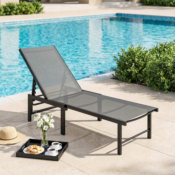 Outsunny Sdraio da giardino sdraio reclinabile 5 posizioni regolabili seduta in textilene grigio | Aosom Italy