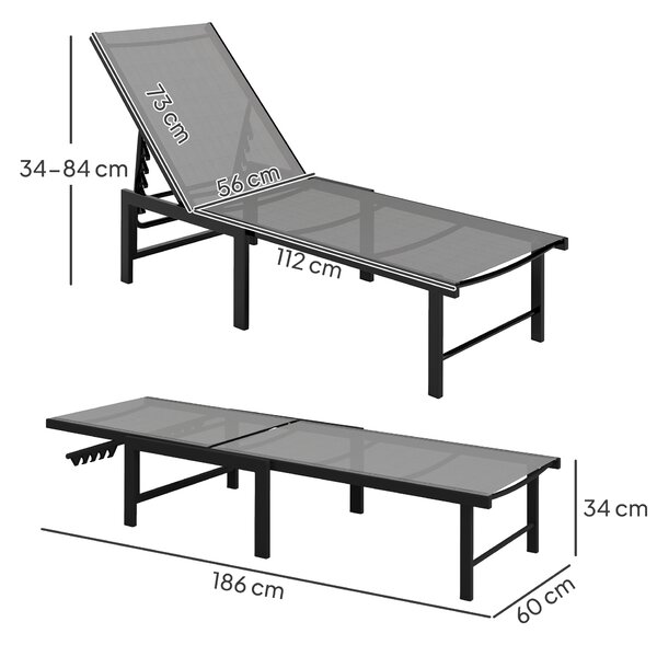 Outsunny Sdraio da giardino sdraio reclinabile 5 posizioni regolabili seduta in textilene grigio | Aosom Italy