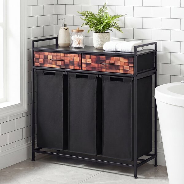 Costway Cesto biancheria sporca 144 l a 3 scomparti con 2 cassetti, Cesta per bucati per bagno lavanderia 92,5 x 33 x 93,5 cm Nero