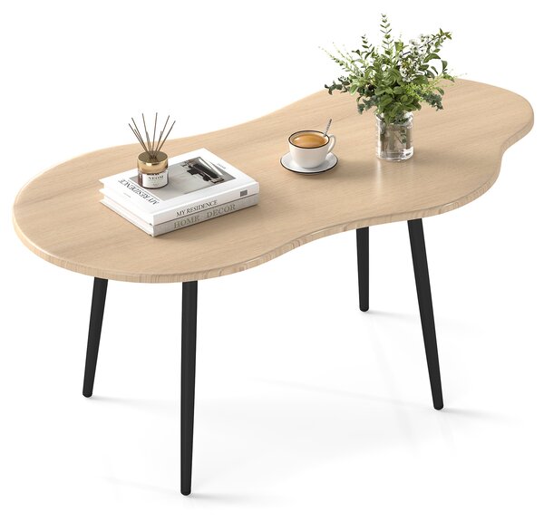 Costway Tavolino da caffè a forma di nuvola con struttura in metallo, Tavolo da tè decorativo in legno per soggiorno ufficio Naturale