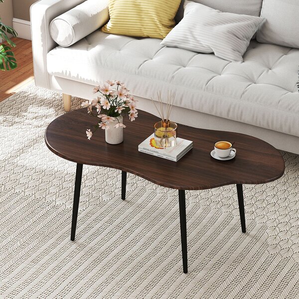 Costway Tavolino da caffè a forma di nuvola con struttura in metallo, Tavolo da tè decorativo in legno per soggiorno ufficio Noce
