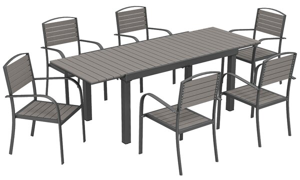 Outsunny Set mobili da giardino 7 pezzi Tavolo allungabile con 6 sedie Effetto legno a doghe Struttura in alluminio | Aosom Italy